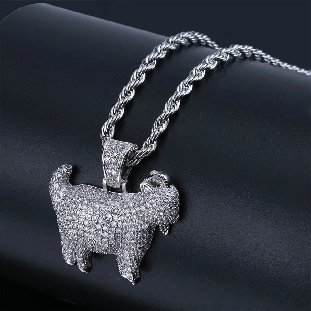 Iced Out Goat Pendant Cuban Necklace — Gold