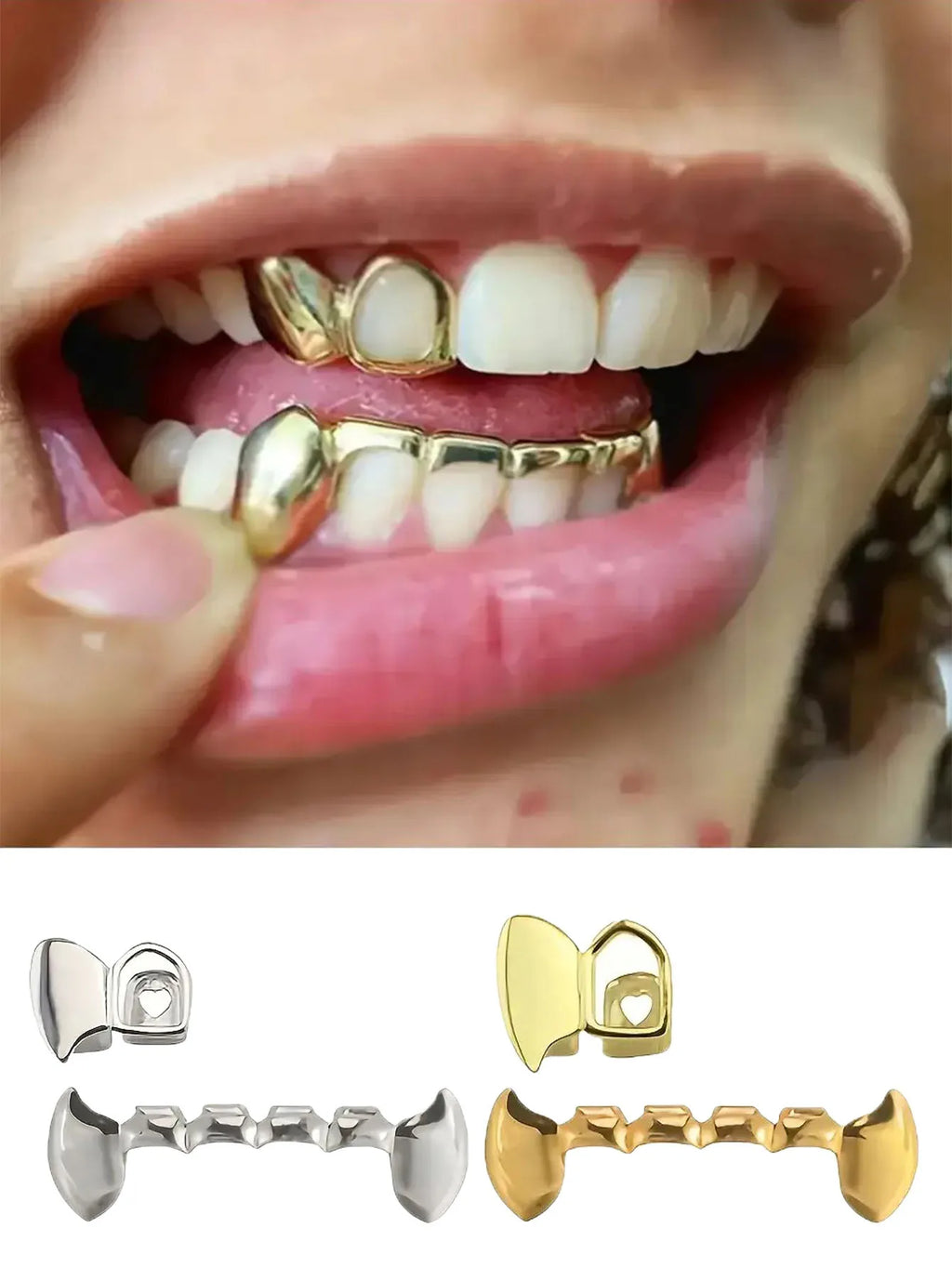 Hollow Tiger Teeth Grillz Single-Sided Flat Teeth Caps