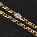 Gold Cuban Chain Necklace Iced Out 8MM Diamond Clasp