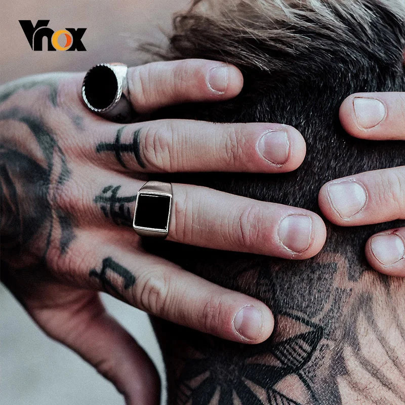 12.5mm Black Square Signet Ring — Stainless Steel