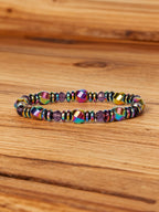 Hematite Stone Bracelet Handmade Woven with Gold color Spacers Cylinder Beads Leather for Energy Protection Reiki Charm Jewelry