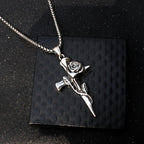 Hip Hop Retro Rose Cross Titanium Steel Men's Necklace Vintage Alloy Steel Accessory Pendant Necklace Gifts