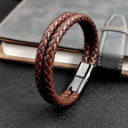 Double Leather Braided Charm Bracelet — Stainless Steel