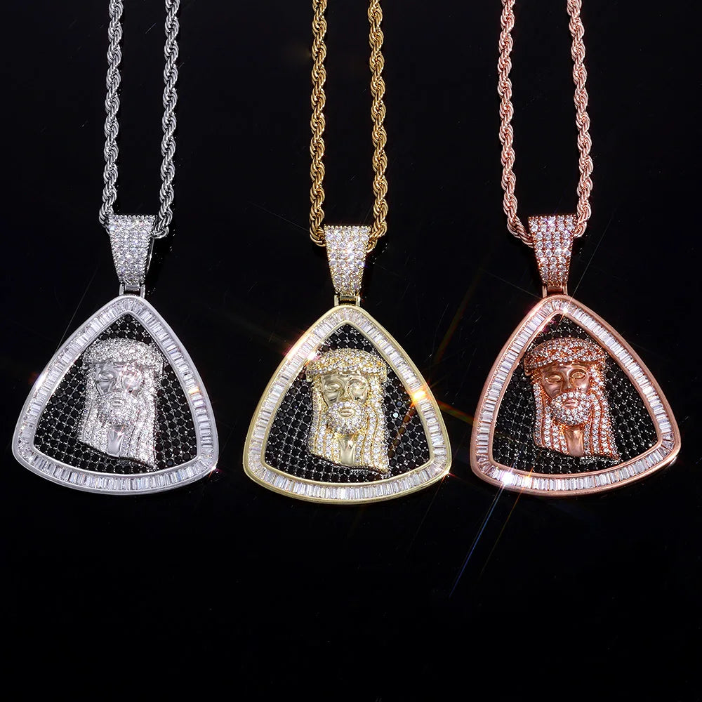 Iced Out Jesus Head Pendant Necklace CZ