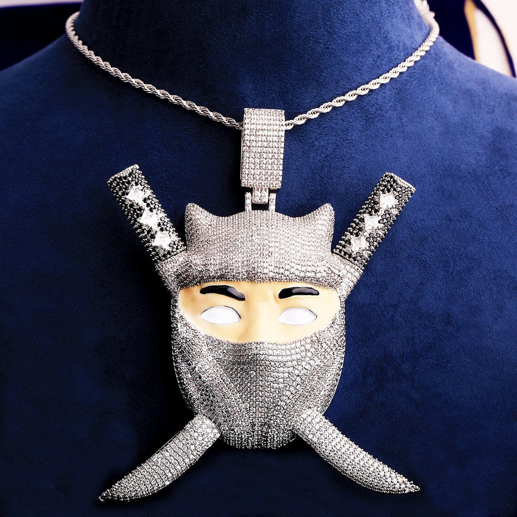 Bubble Letter Colgante Ninja Edición Limitada Oro Blanco Necklace Pendant for Men 5A Cubic Zirconia Rapper Jewelry