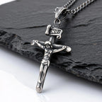 Waterproof Catholic Cross Necklace for Men,Stainless Steel Crucifix Pendant with 60cm Cuban Chain,Religious Jewelry Gift