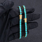 Gold Tennis Bracelet Blue Turquoise 4MM 18K