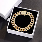 Luxury Iced Out Cuban Chain Bracelet for Men Women, Gold Color Rhinestone Link Wristband, Hip Hop Street Jewelry Gift
