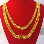 24K Gold Fortune Buckle Men's Necklace, AU999 Pure Gold - Thickened Chain Boss Style, 6-12MM Sizes, Chain Texture Light