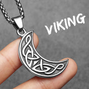 Celtic Knot Crescent Moon Pendant Necklace — Stainless Steel