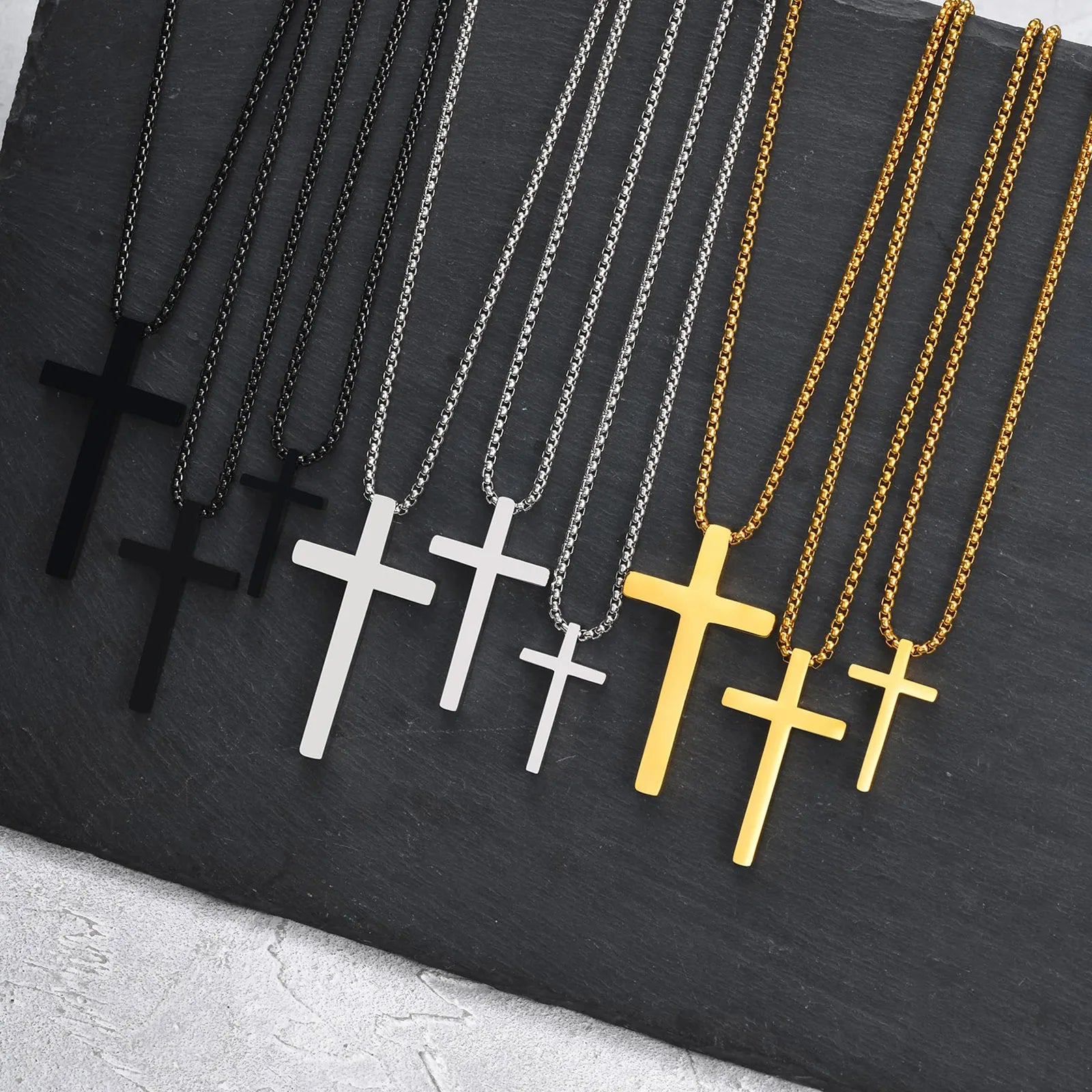 Two-Tone Cross Pendant Necklace — Stainless Steel