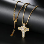 Cross Pendant Rope Box Chain Necklace Iced Out CZ