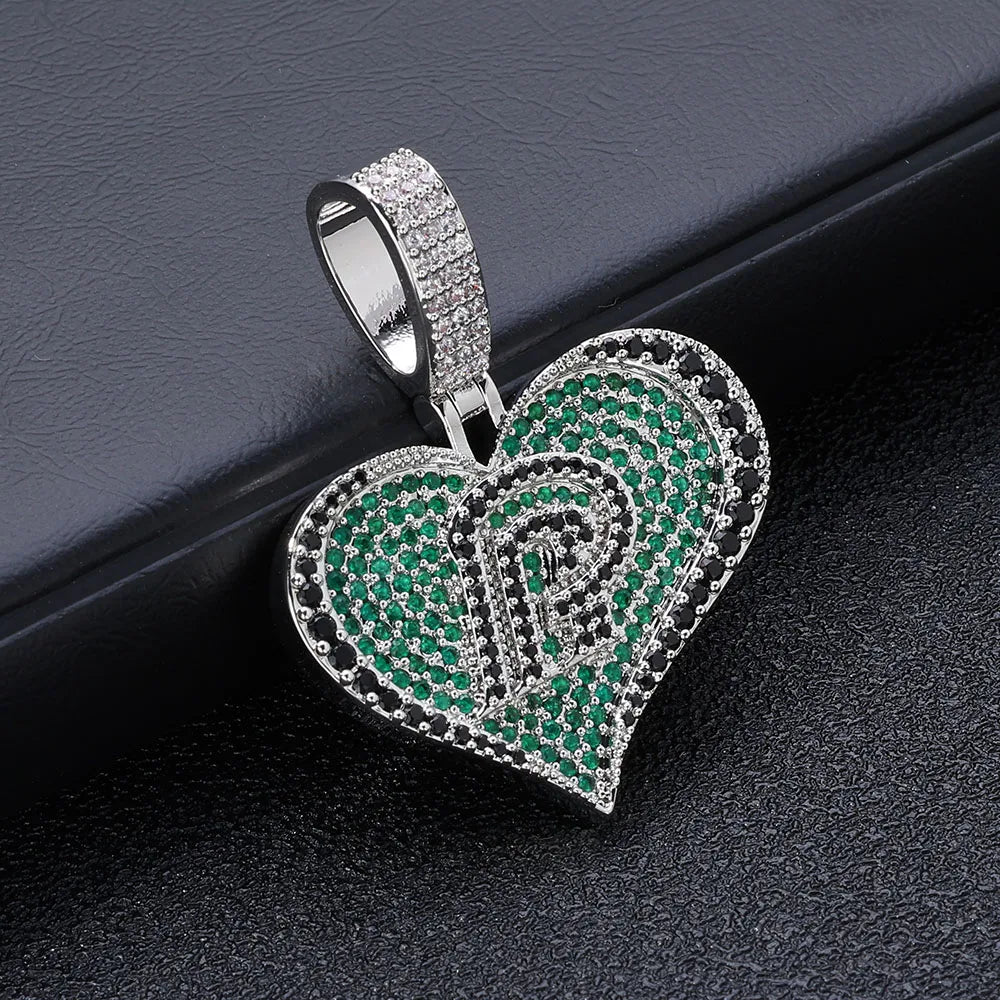 Black Iced Out Letter Pendant Necklace Crystal CZ