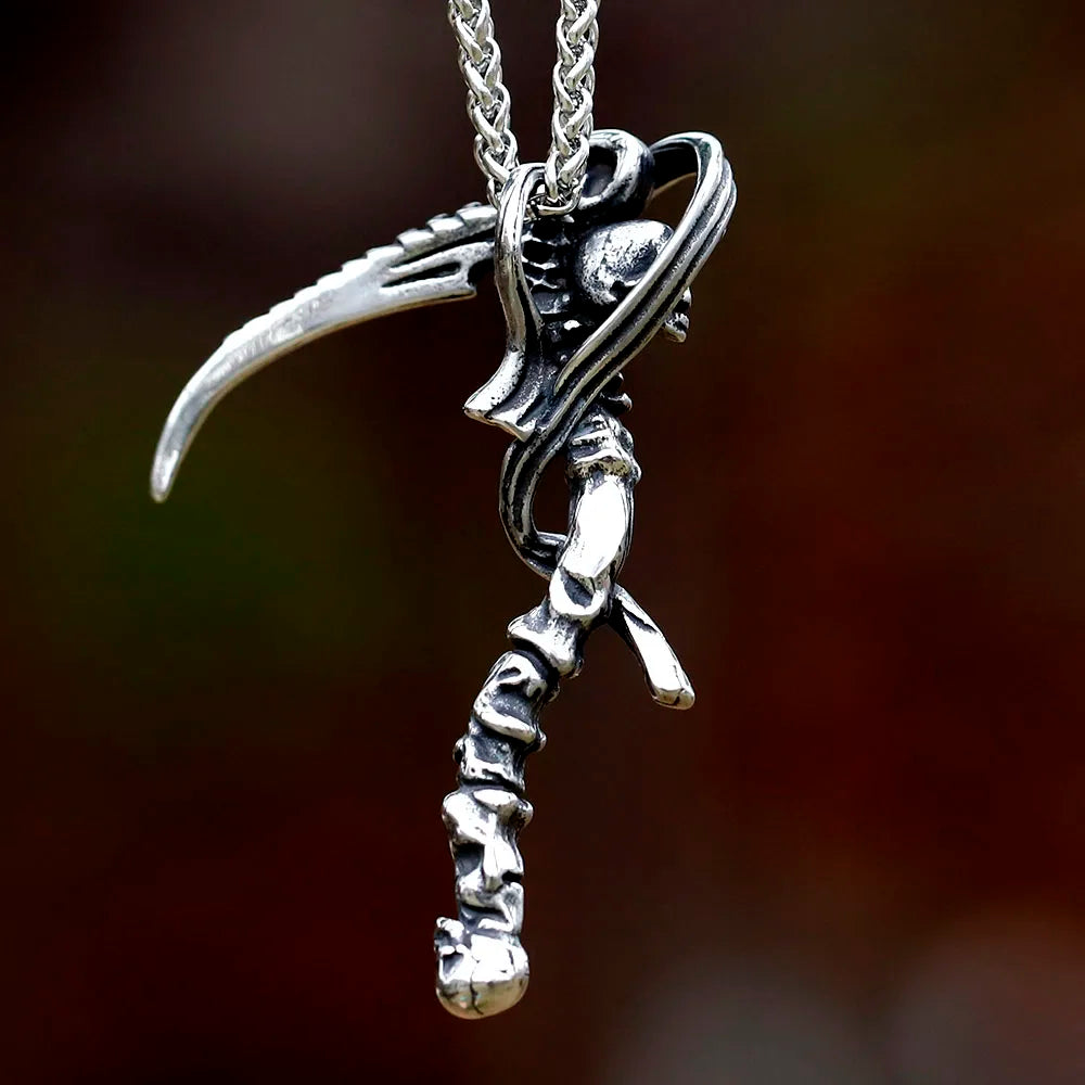 2023 NEW 316L stainless steel Vintage Sickle skull biker High Quality Jewelry Special Design Skeleton Men's Pendant