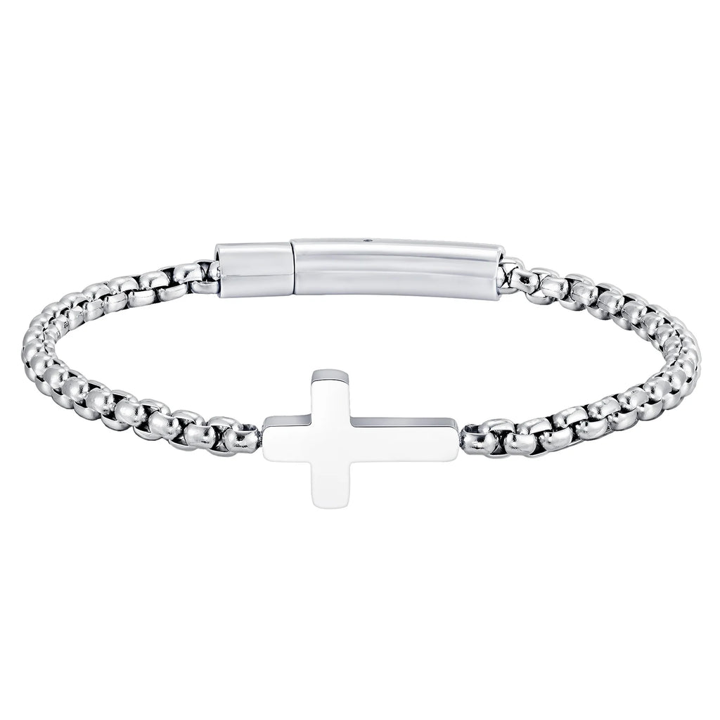 Cross Ball Chain Link Bracelet — Stainless Steel