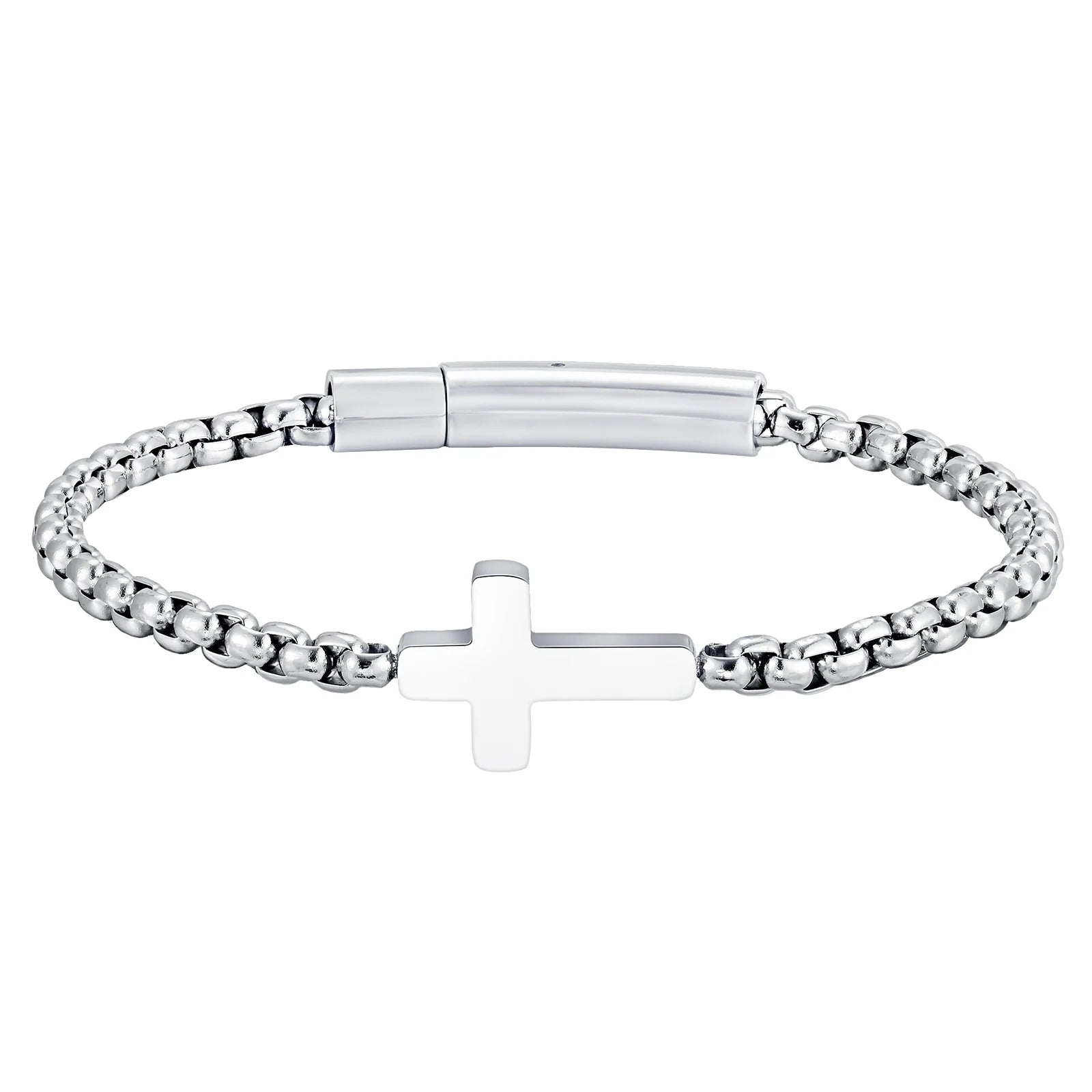Cross Ball Chain Link Bracelet — Stainless Steel