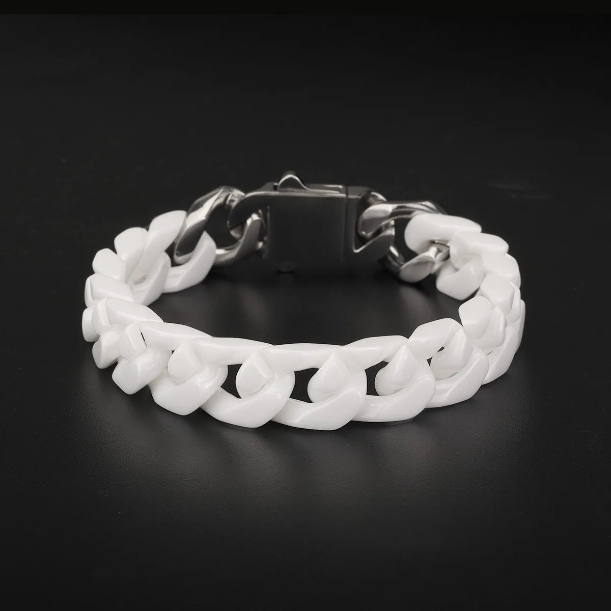 Simple Stainless Steel Ceramic Cuban Bracelet Men's and Women's Same Patchwork Four Side Grinding Titanium Steel Accessories
