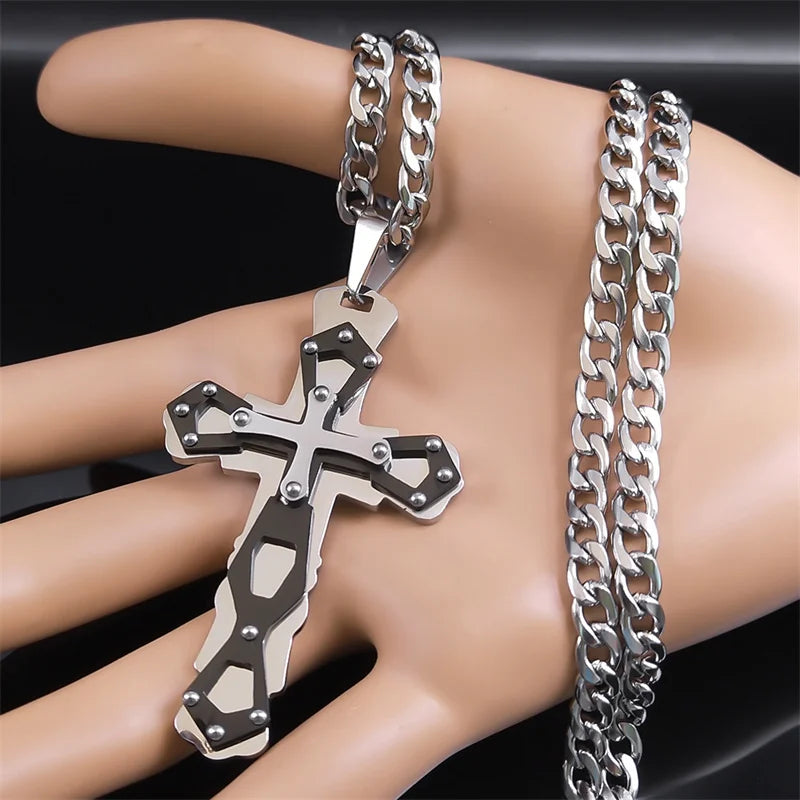 Cross Silver Pendant Necklace — Stainless Steel