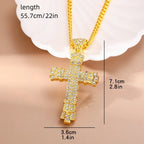 1 Simple Style Men Rhinestone Christian Cross Rhinestone Pendant Necklace Personality Fashion Street Domineering Chain Jewelry