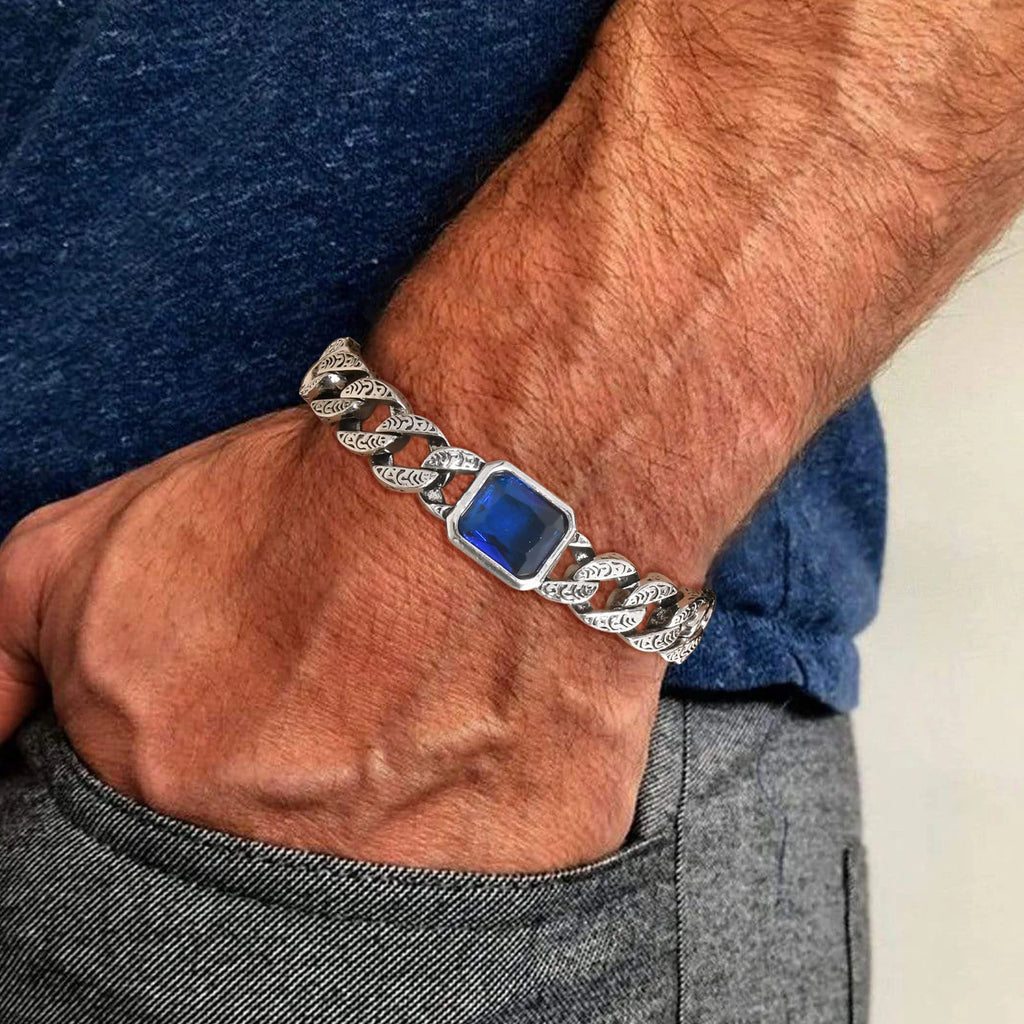 Cuban Blue Stone Chain Bracelet — Stainless Steel