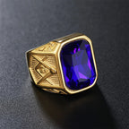 Square Stone Masonic Ring — Stainless Steel