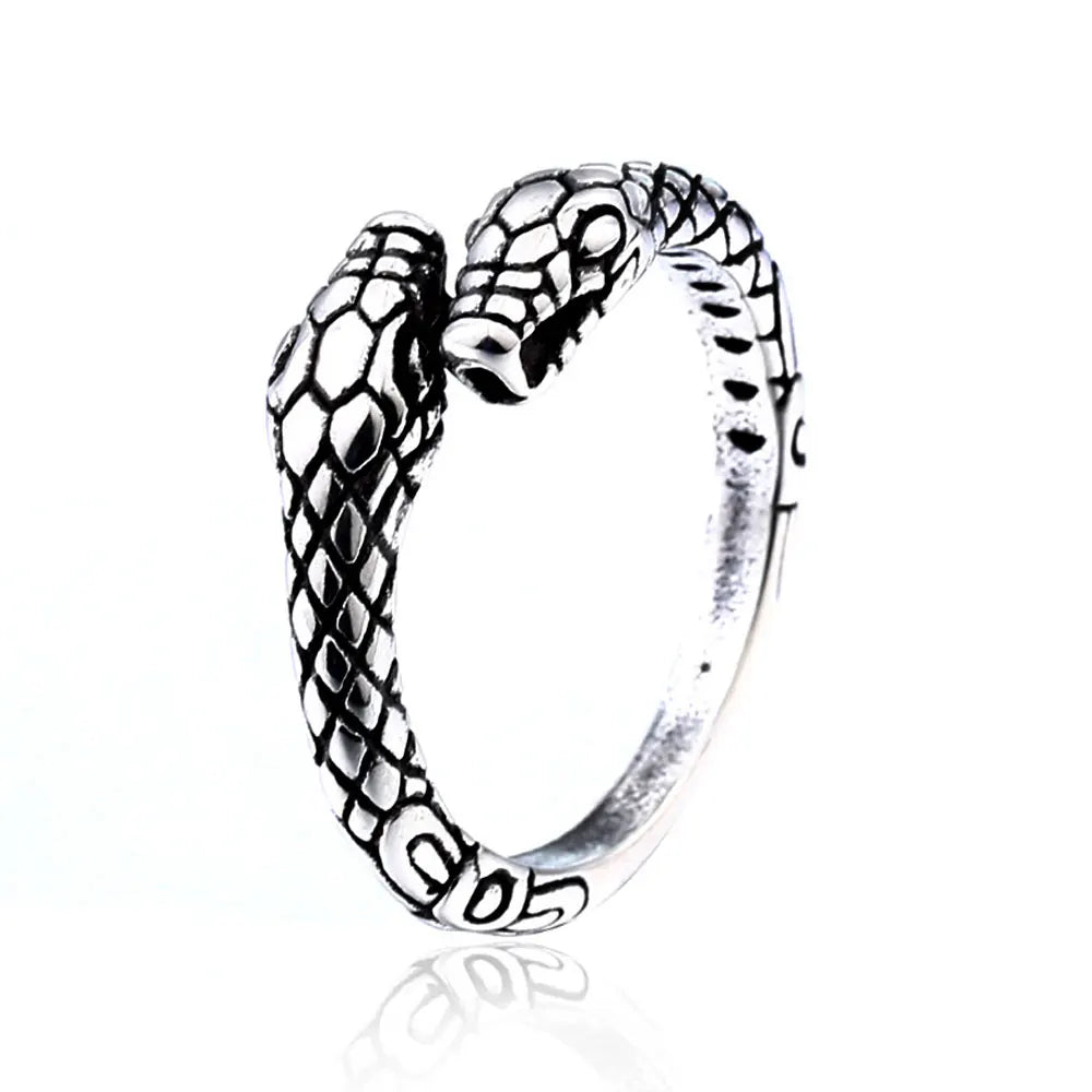 Punk Vintage Viking Snake Ring Men Women Stainless Steel Animal Ring Fashion Simple Biker Amulet Jewelry Gifts