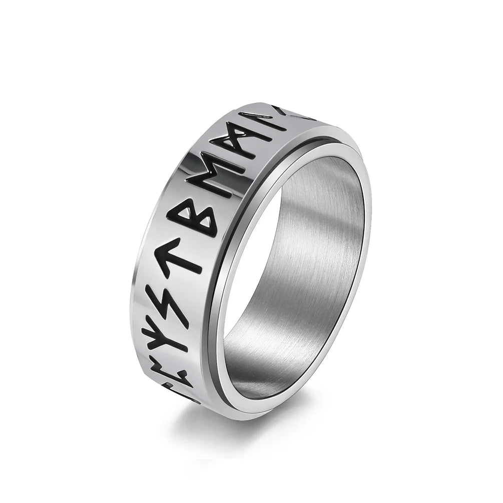 Nordic Viking Odin Rune Spinner Ring — Stainless Steel