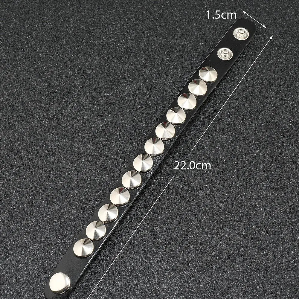 Gothic Round Rivet Leather Cuff Bracelet — Adjustable Bangle