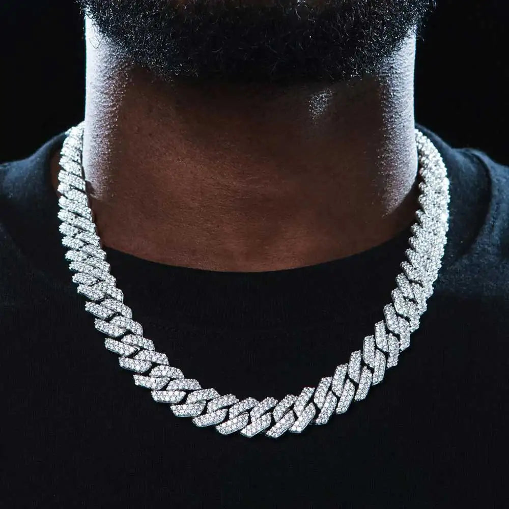 925 Silver Cuban Chain Necklace Iced Out 10-20MM