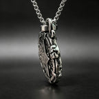 HNSP 316L Stainless Steel Viking Valknut Vegvisir Pendant Necklace For Men Vintage Double‑Sided Rune Compass Amulet