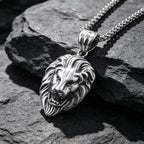 Vintage Lion Head Pendant Necklace, 60cm — Stainless Steel