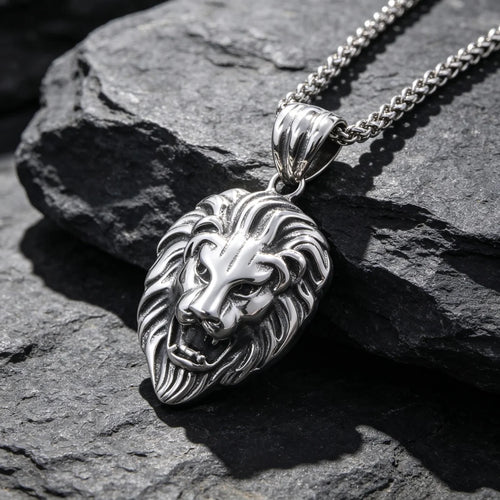 1PCS Cross-Border Non-Fading Stainless Steel Vintage Lion Necklace, Unique Lion Head Pendant, Men's Fashion Trendy Item