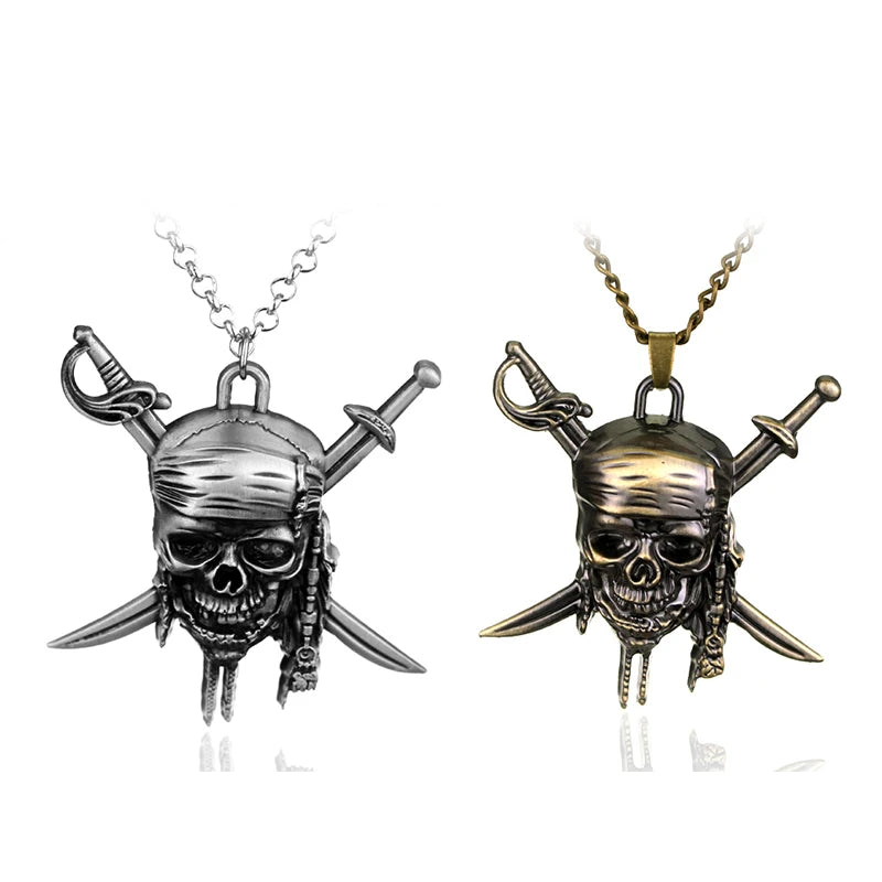 Movie Accessories Akg Pirates Of The Caribbean Aztec Gold Color Coin Necklace Retro Skull Pendant Punk Hip Hop Necklace