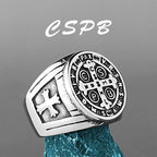 Vintage Christian St. Benedict Cspb Cross Ring For Men Punk Hip Hop Stainless Steel Jesus Ring Jewelry Creative Gift