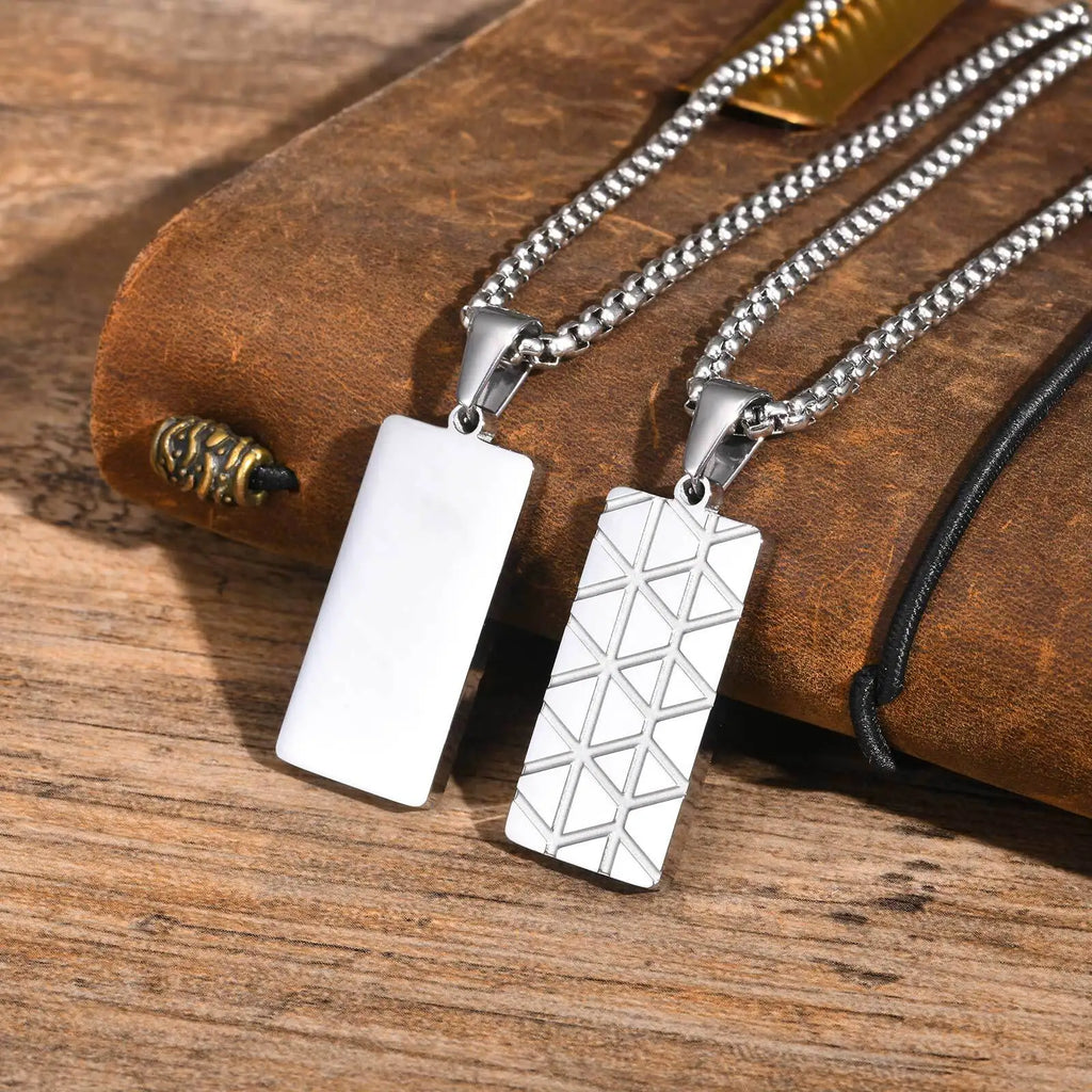 Vnox Geometric Pendant Necklaces For Boys,Stainless Steel Simple Square Dog Tag Men Necklaces,Retro Collar Jewelry Gift