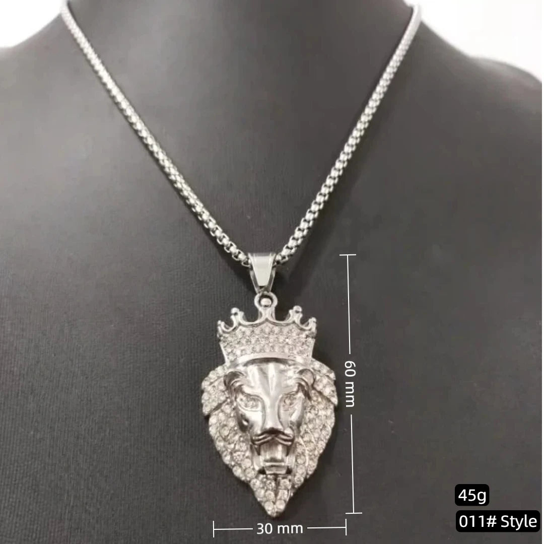 Iced Out Crown Lion King Pendant — Two-Tone