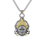 Vintage Plated Thai Silver Yellow God of Wealth Necklace, Gilded Buddha Statue Pendant, Holiday Birthday Gift