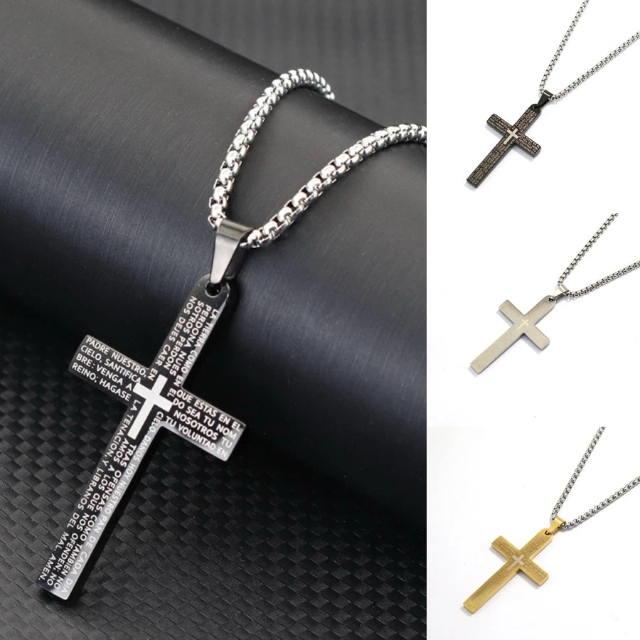Classic Stainless Steel Cross Necklace For Men 24 Inches Long Pendant Collar Hiphop Rock Outdoor Cool Riding Neck Accessories