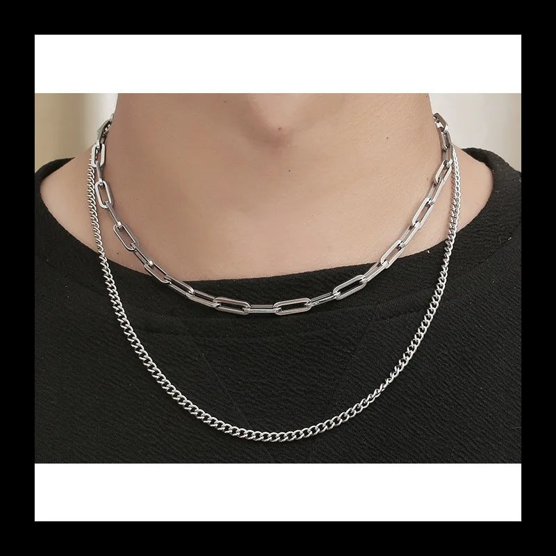 Double Layer Stacked Necklace — Stainless