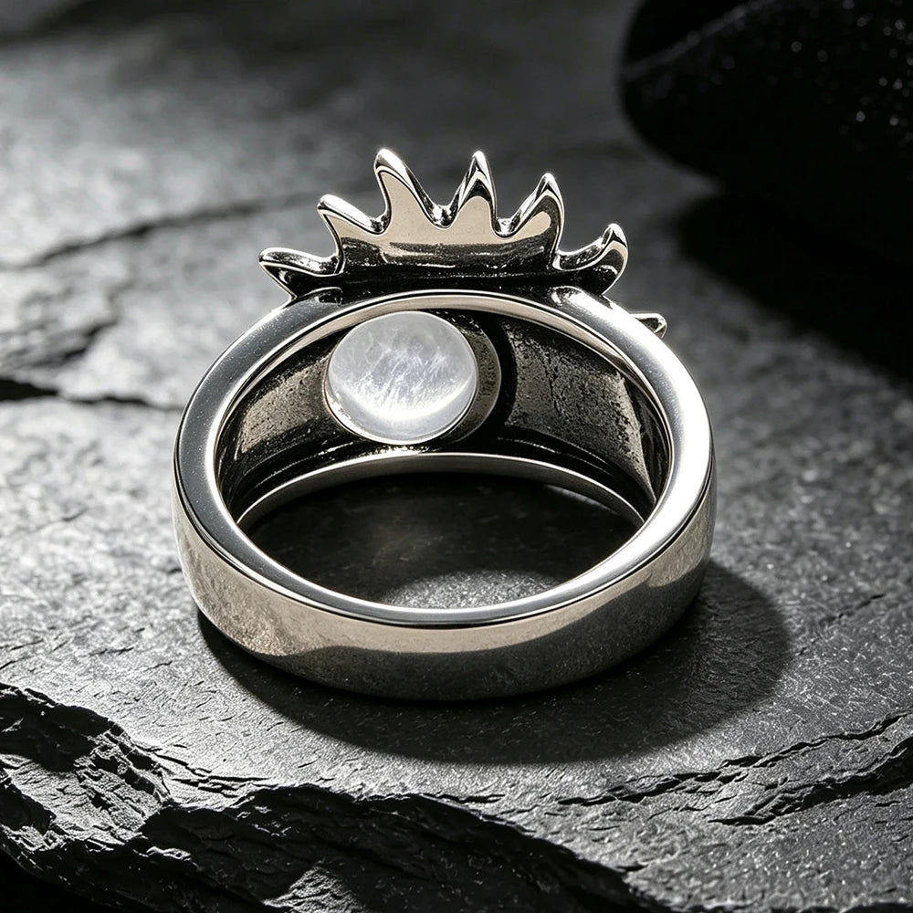 Sun Star Moon Cabochon Ring — Silver-Tone Bohemian