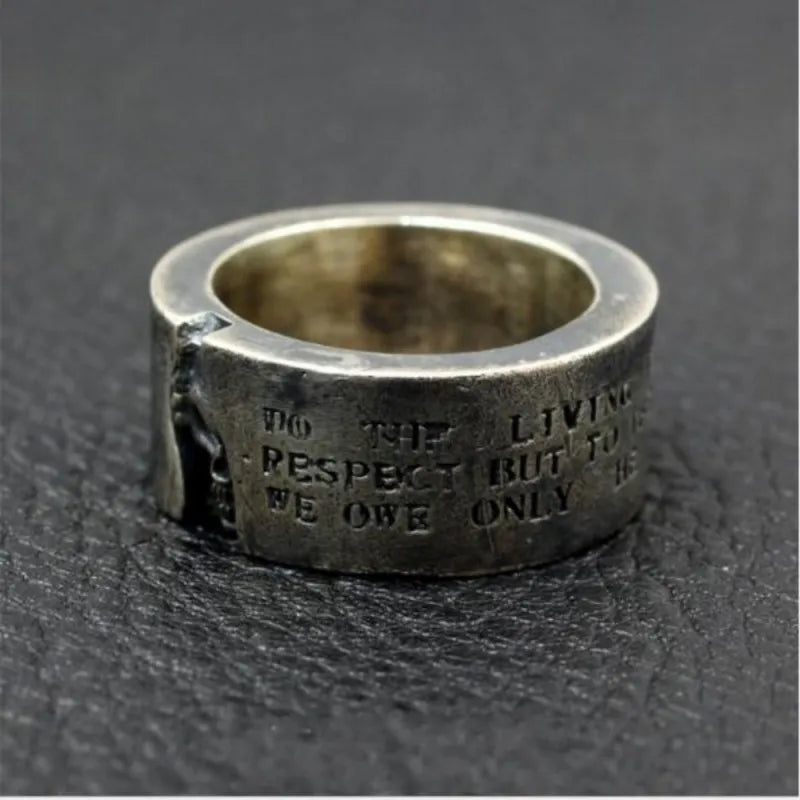 S925 Sterling Silver Rings for Men New Fashion Half Face Skull-head Lettering Pure Argentum Punk Jewelry Amulet Wholesale