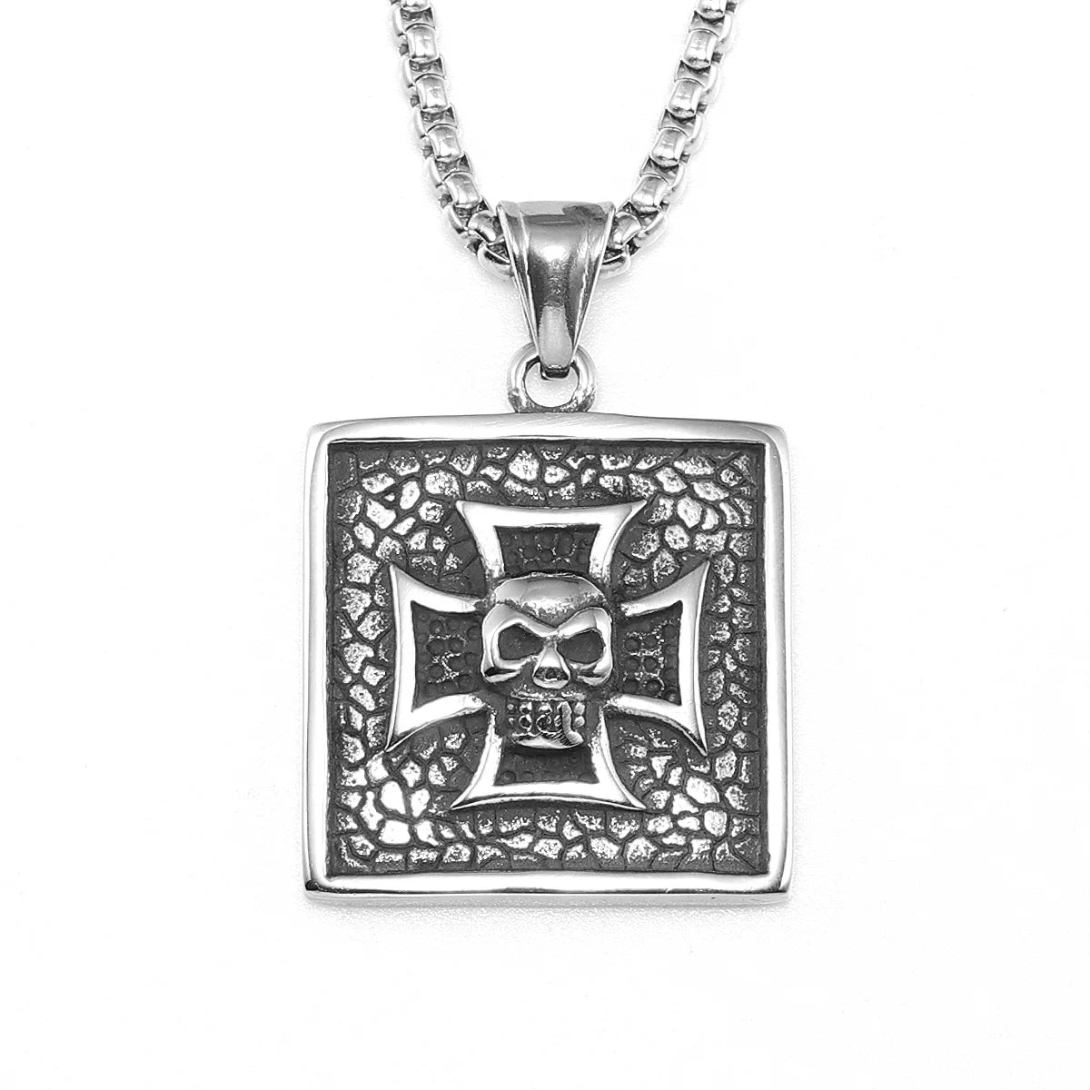 Cross Skull Badge Pendant Necklace Stainless Steel