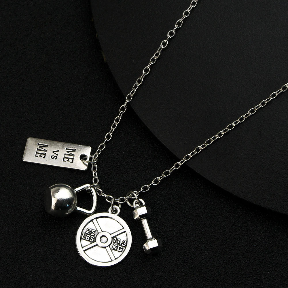 Dumbbell Barbell Letter Pendant — Stainless Steel