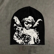 Angel Jacquard Beanie Black & White Edgeless Skull Cap Winter Hat for Women & Men Gothic Y2K Beanie for Everyday &