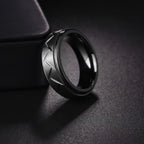 Black Multi-Faceted Groove Ring — Stainless Steel