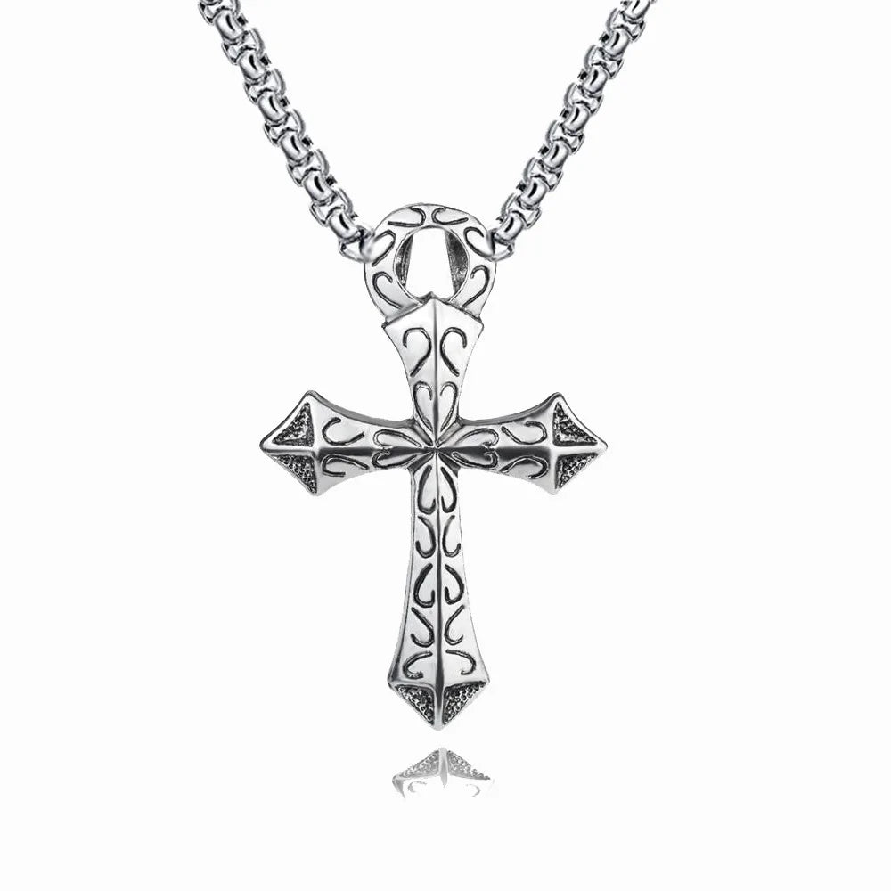 Silver Cross Pendant Necklace Vintage Figure
