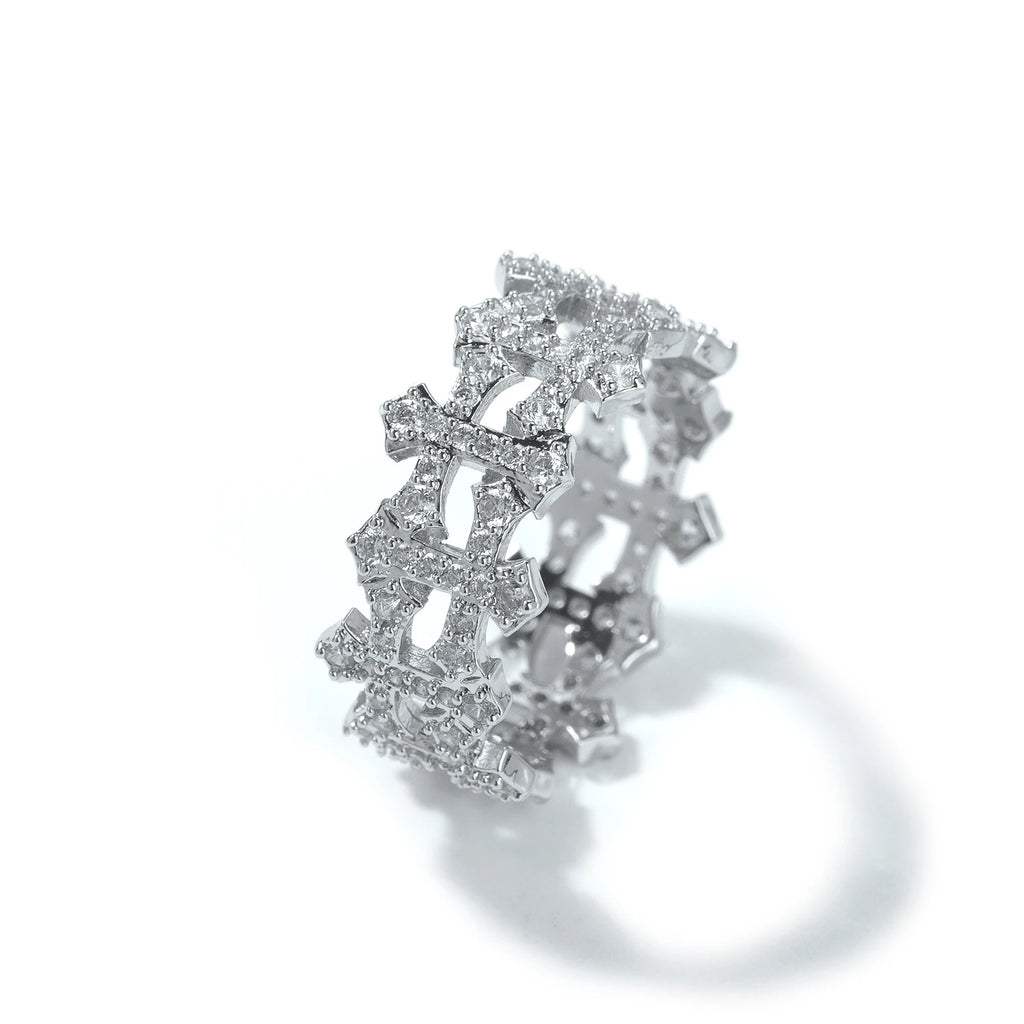 UWIN Pave Setting CZ Cross Rings for Women 5A+ Iced Out Bling Cubic Zirconia Reverse CrossRings Hip Hop Jewelry For Gift