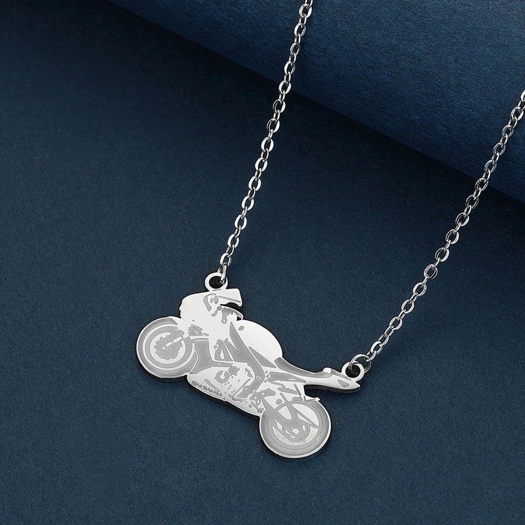 Classic Biker Motorcycle Pendant Necklace — Two-Tone
