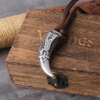 Viking Wolf Tooth Pendant Necklace - Stainless Steel Norse Rune & Celtic Knot, Men's Pagan Jewelry with wood box