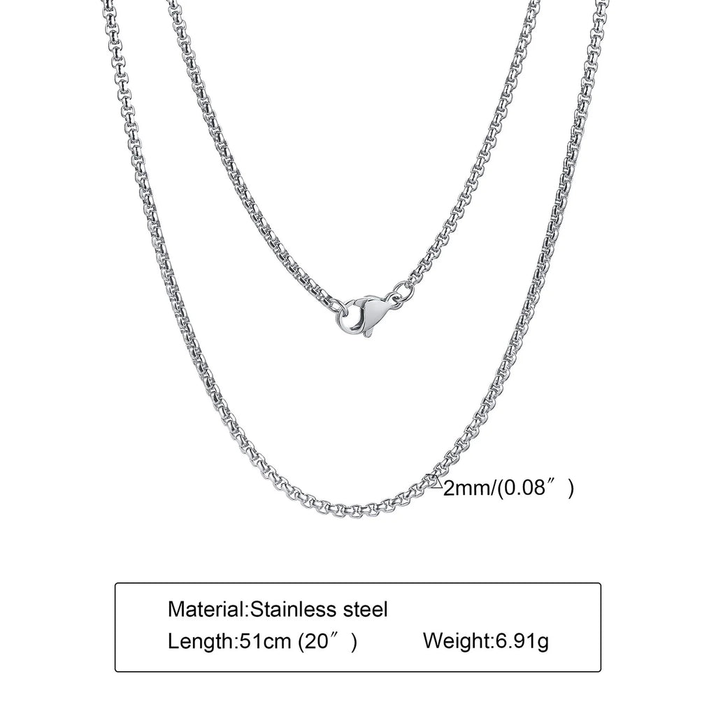 Two-Tone Round Box Chain Necklace — Stainless Steel
